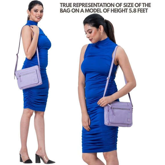 Women Lavender Imported Leather Polyester Crossbody Sling Shoulder Crossover Bag - Picture 2 of 6